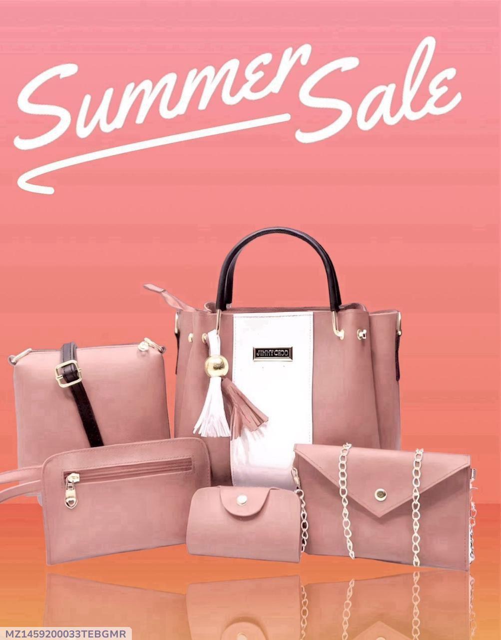 Chic Women's Pink Rexine Hand Bag Set - 5 Pcs